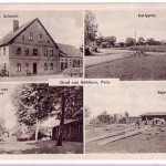 Bielikowo, zajazd, wjazd od strony Mo&lstrok;stowa, ulica w centrum wsi, tartak, karta pocztowa 1938