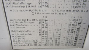 Rozkład jazdy z 1912 r. cz. 2. (źródło - zdjęcie z Muzeum Kolei Wąskotorowej w Gryficach)
